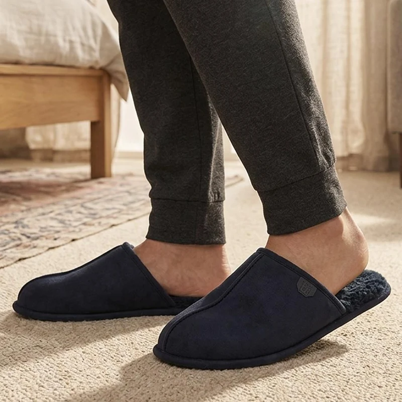 Wide Fit Luxury Mule Slippers - QING44013 / 330 360 - Navy