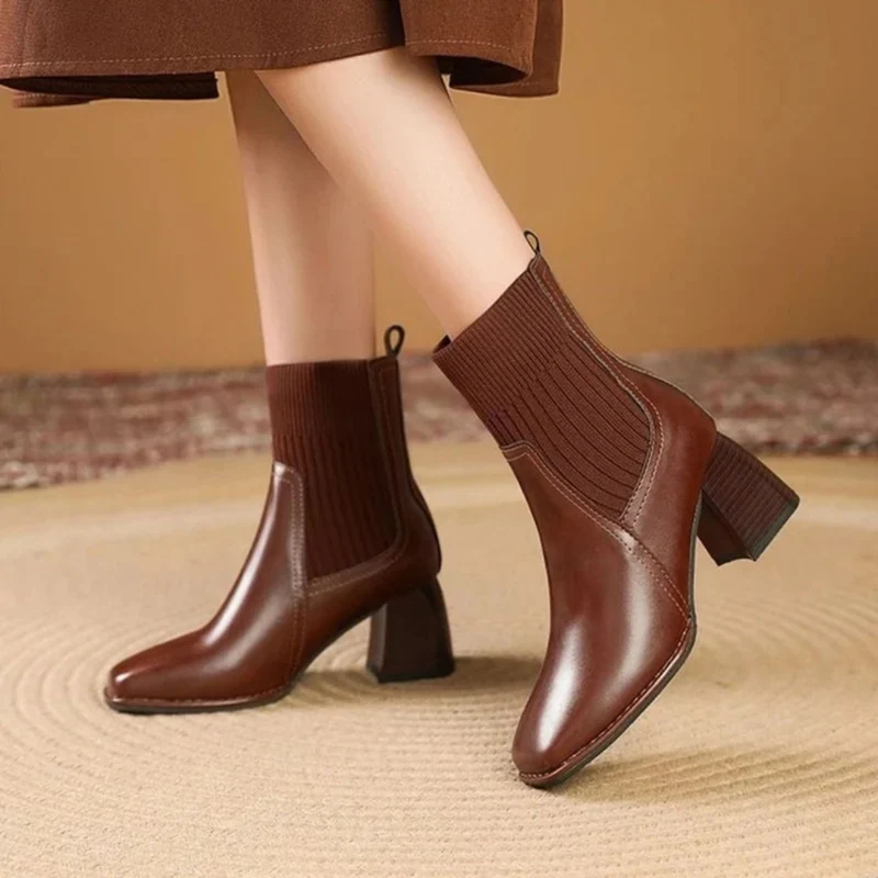 Sybille | Damen Orthopädische Stiefeletten mit Strick und Absatz