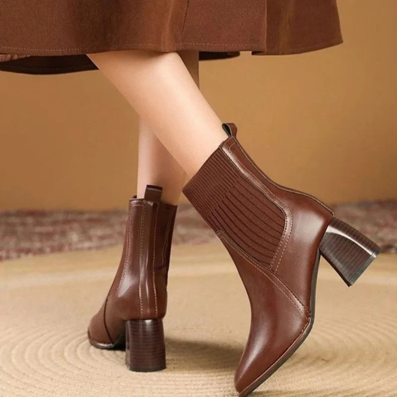 Sybille | Damen Orthopädische Stiefeletten mit Strick und Absatz