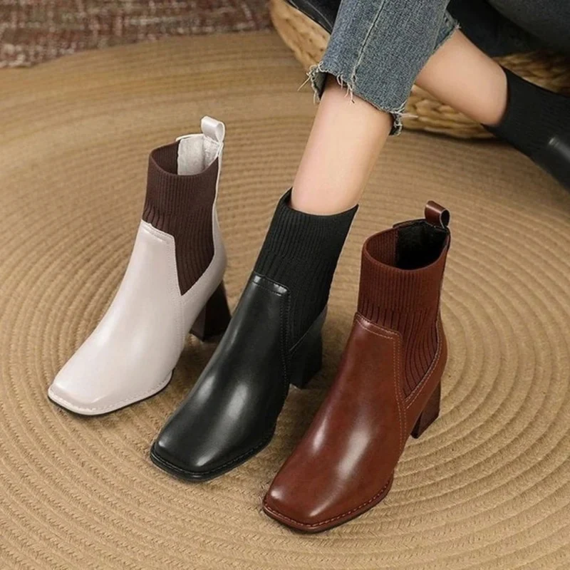 Sybille | Damen Orthopädische Stiefeletten mit Strick und Absatz