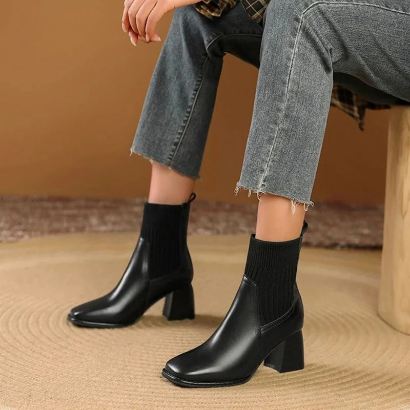 Sybille | Damen Orthopädische Stiefeletten mit Strick und Absatz