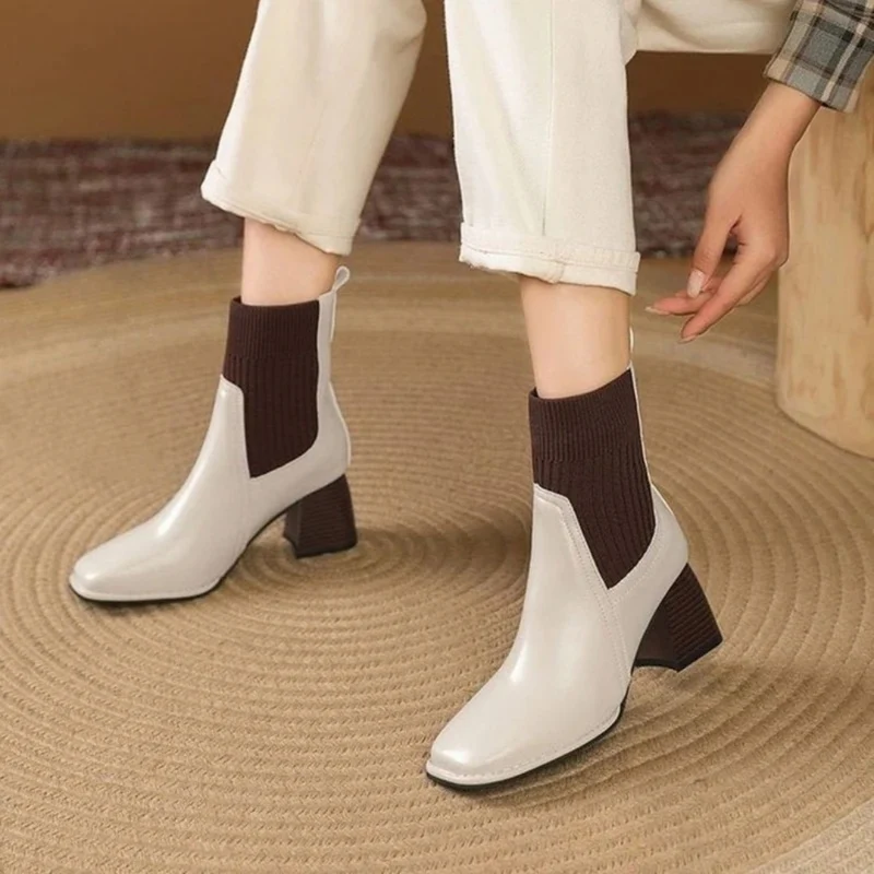 Sybille | Damen Orthopädische Stiefeletten mit Strick und Absatz