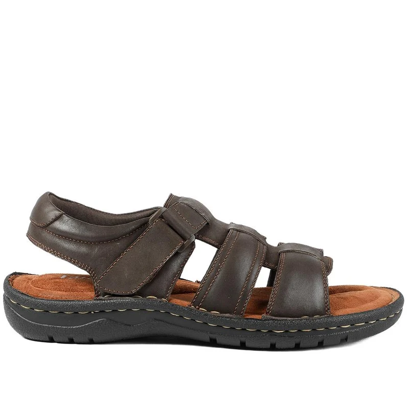 Leather Buckle Fastening Sandals - AATRA43007 / 328 941 - Dark Brown