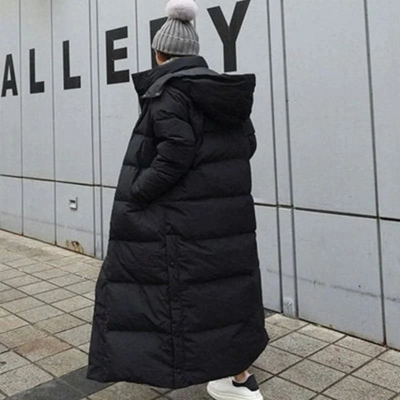 Zilan | Damen Schwarze Lange Winterjacke mit Kapuze
