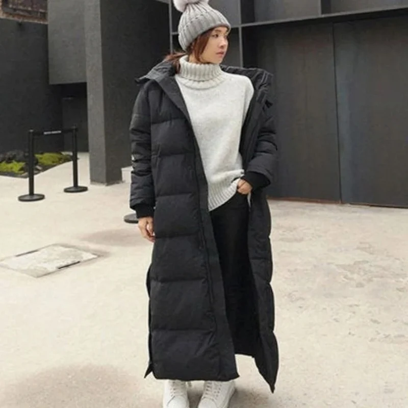 Zilan | Damen Schwarze Lange Winterjacke mit Kapuze