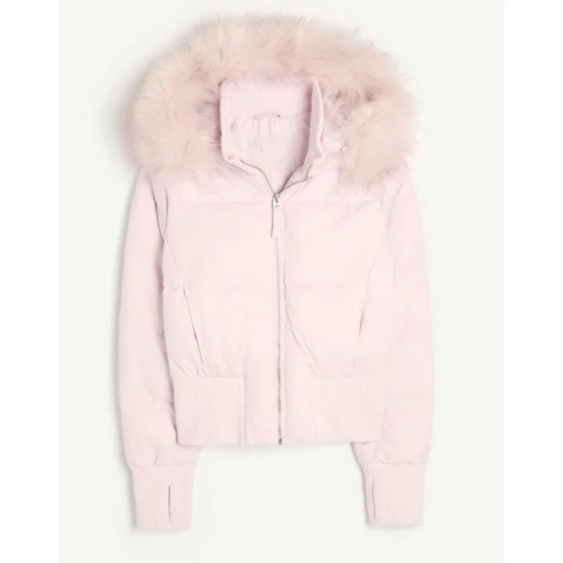 Regina | Damen Kurze Puffer Winterjacke mit Fell und Kapuze