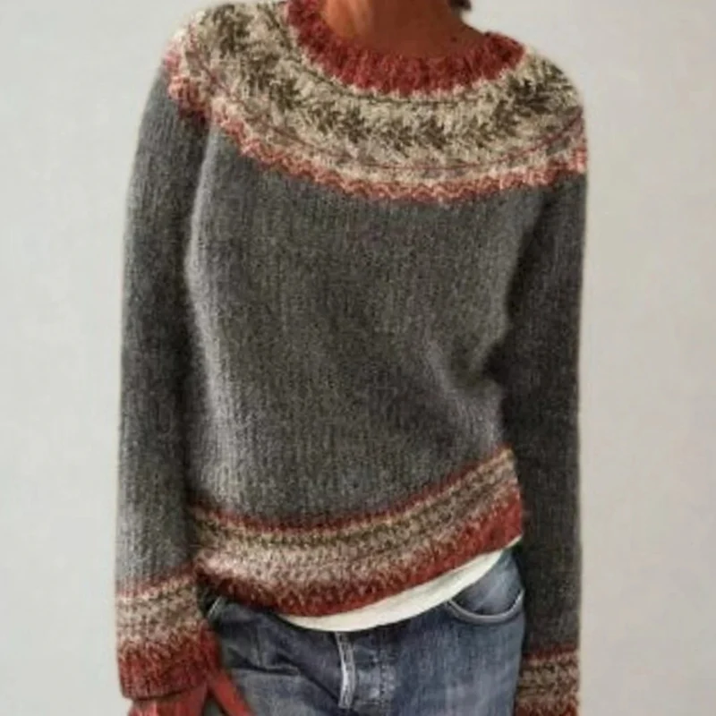Jasmin | Damen Retro Pullover mit Norweger Muster und Strick
