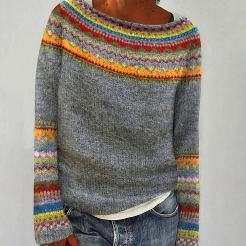 Jasmin | Damen Retro Pullover mit Norweger Muster und Strick