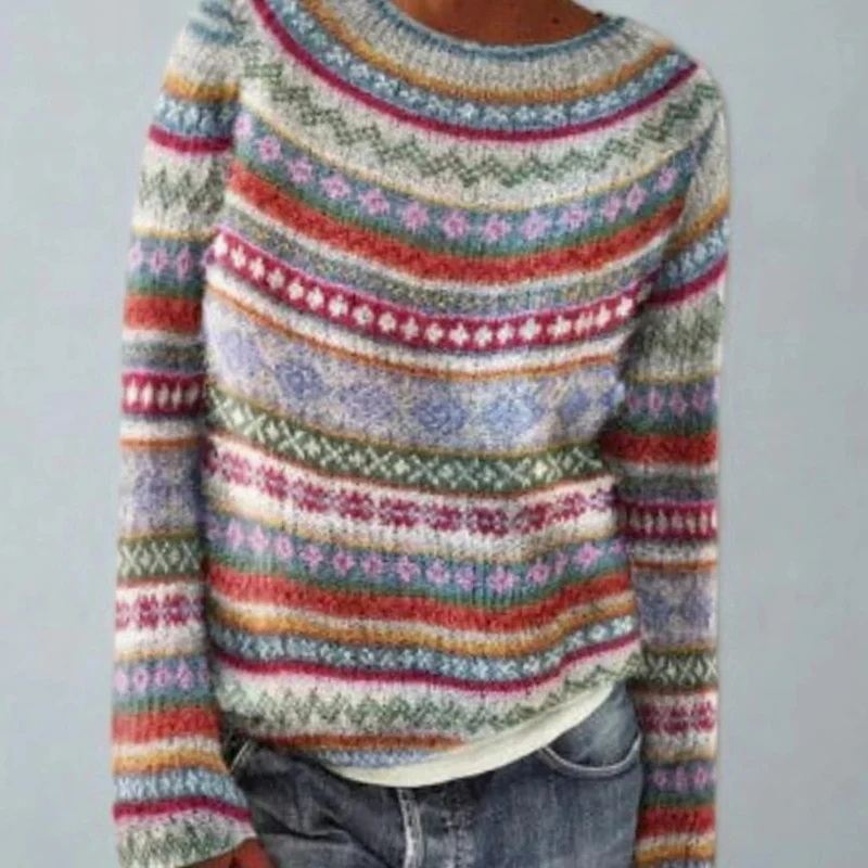 Jasmin | Damen Retro Pullover mit Norweger Muster und Strick