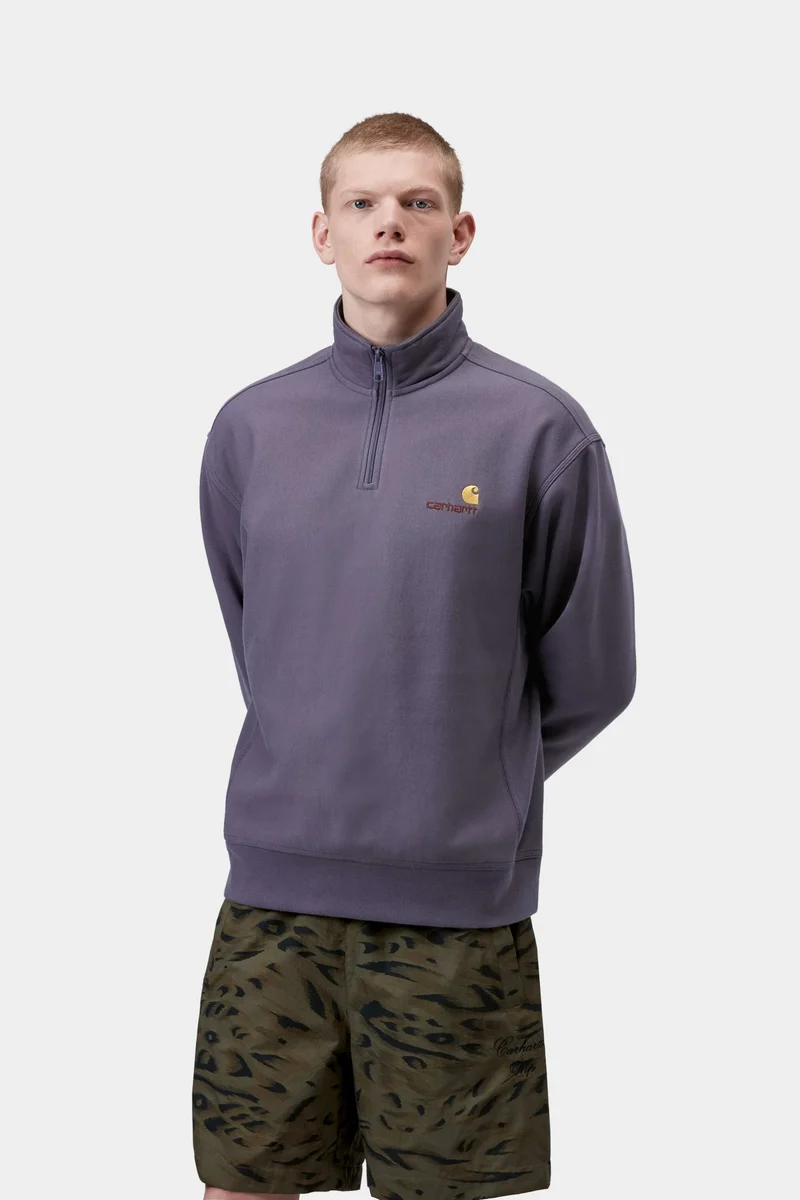 Carhartt WIP Herren Halb-Zip-Reißverschluss American Script Sweatshirt | Schattiges Lila