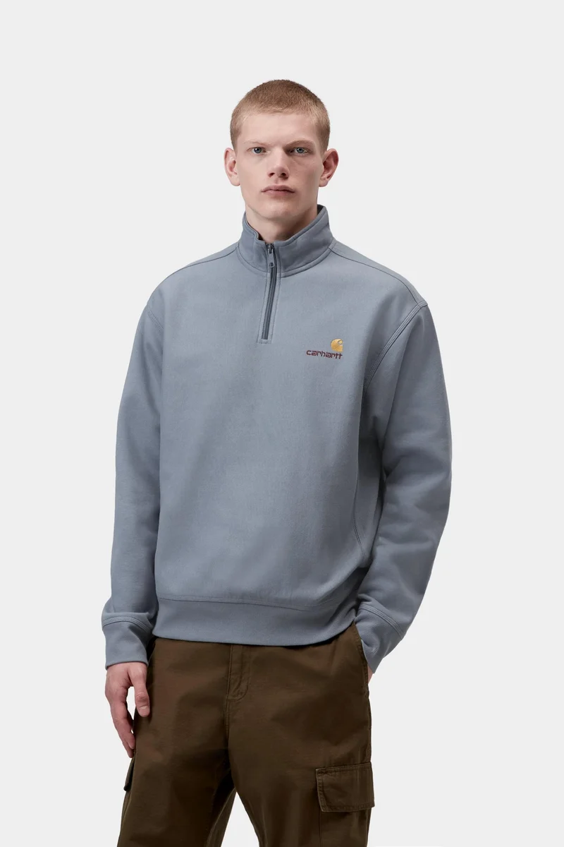 Carhartt WIP Herren Halb-Zip-Reißverschluss American Script Sweatshirt | Schattiges Blau