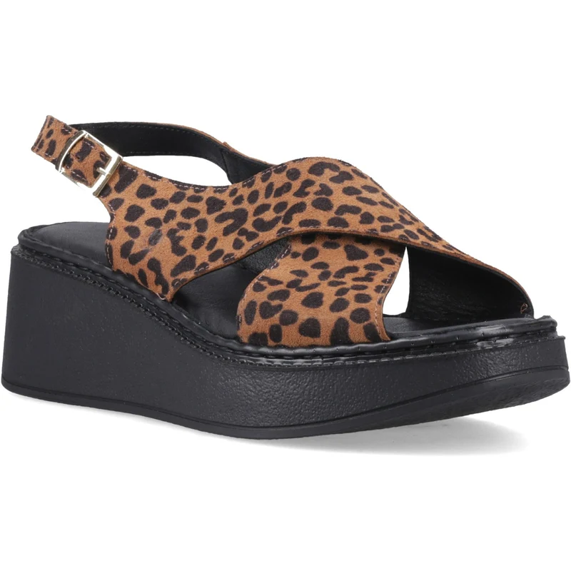 Hush Puppies Bex Damen-Keilsandalen mit Absatz | Leopardenmuster