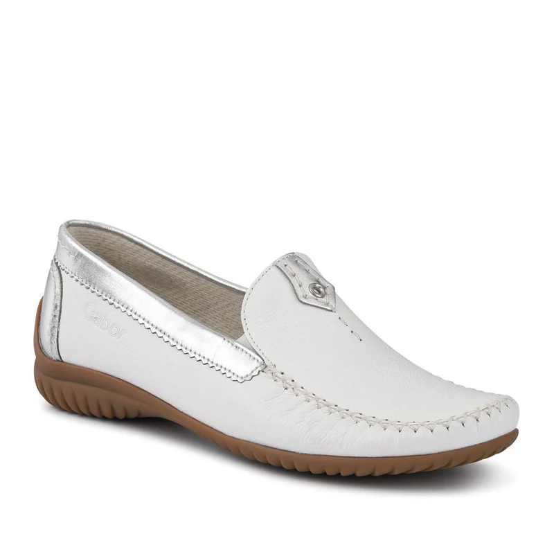 California Gabor Leather Stitched-Detail Loafers - GAB41531 / 327 037 - White-Silver