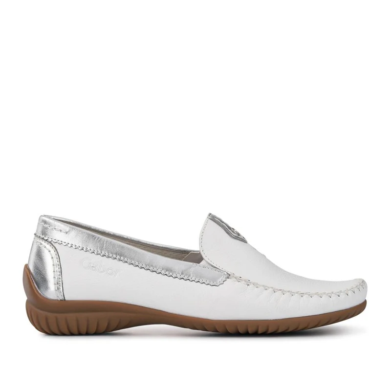 California Gabor Leather Stitched-Detail Loafers - GAB41531 / 327 037 - White-Silver