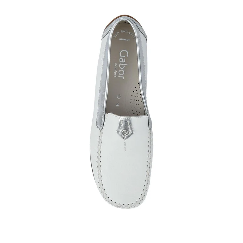 California Gabor Leather Stitched-Detail Loafers - GAB41531 / 327 037 - White-Silver