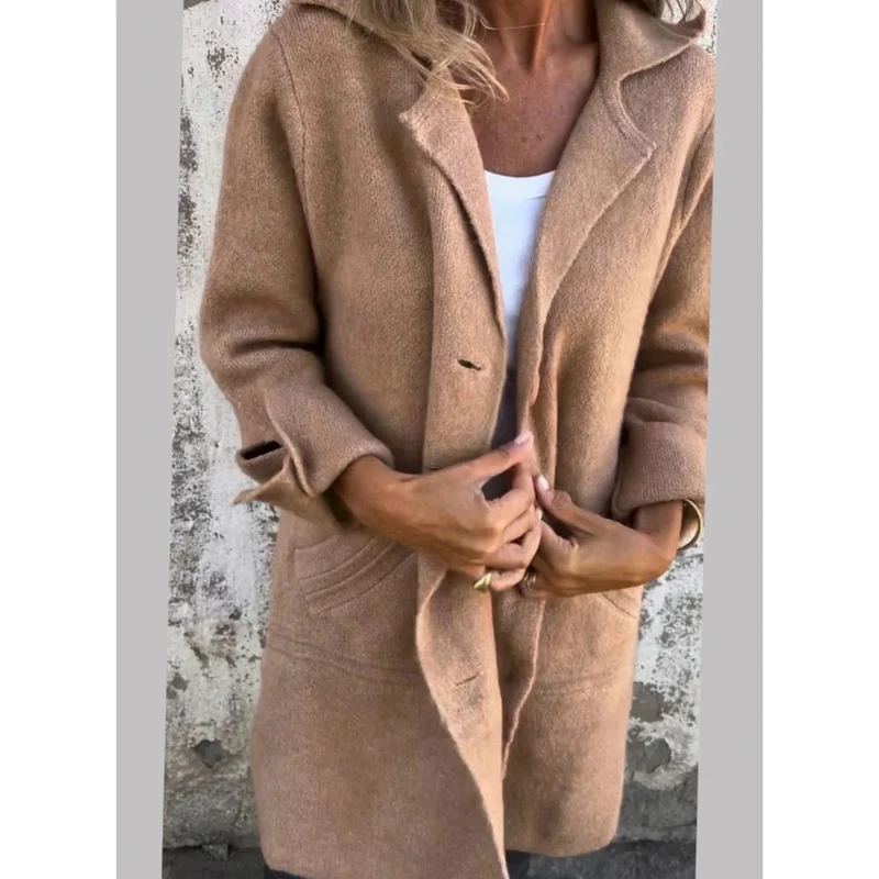 Kayla | Damen Lange Jacke mit Revers und Knöpfen