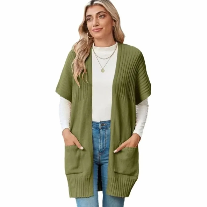 Jade | Damen Lange Strickjacke mit Taschen und ohne Verschluss