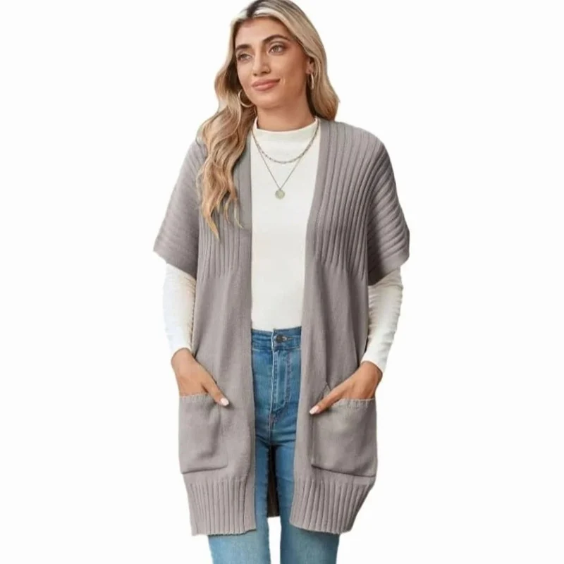 Jade | Damen Lange Strickjacke mit Taschen und ohne Verschluss