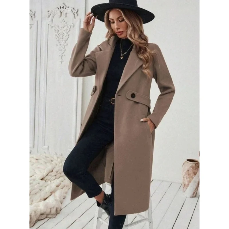 Philomena | Damen Lange Winterjacke mit Revers und Schnitt