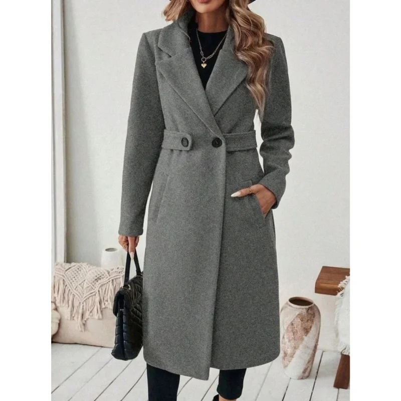 Philomena | Damen Lange Winterjacke mit Revers und Schnitt