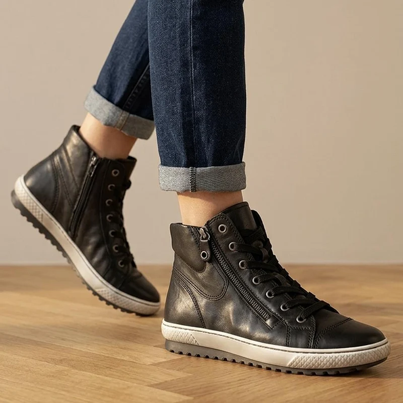 Gabor Leather Zip & Lace Hi Top Trainers - GABC44055 / 330 681 - Black