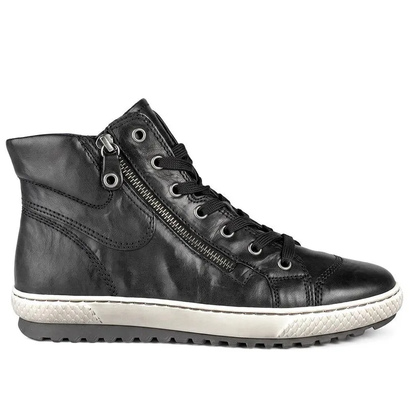 Gabor Leather Zip & Lace Hi Top Trainers - GABC44055 / 330 681 - Black
