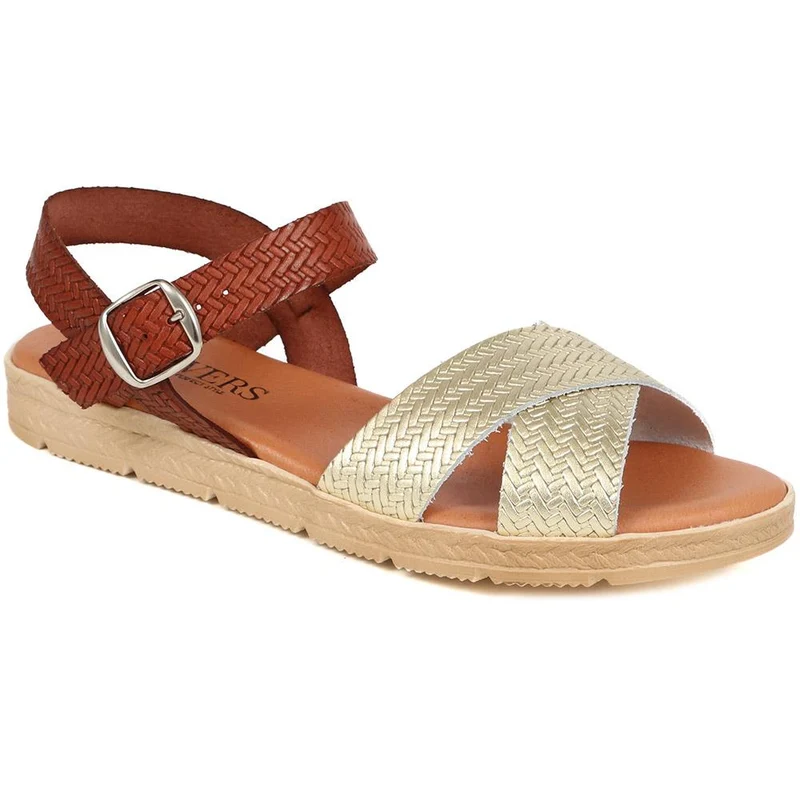 Woven Strap Sandals - LYAN39017 / 325 393 - Tan Multi