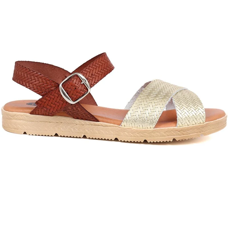 Woven Strap Sandals - LYAN39017 / 325 393 - Tan Multi