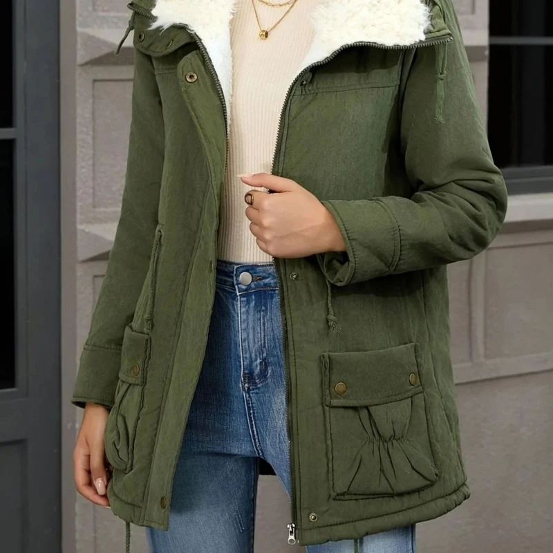 Roswitha | Damen Winterjacke im Parka Stil mit Kapuze, Futter und Kordelzug