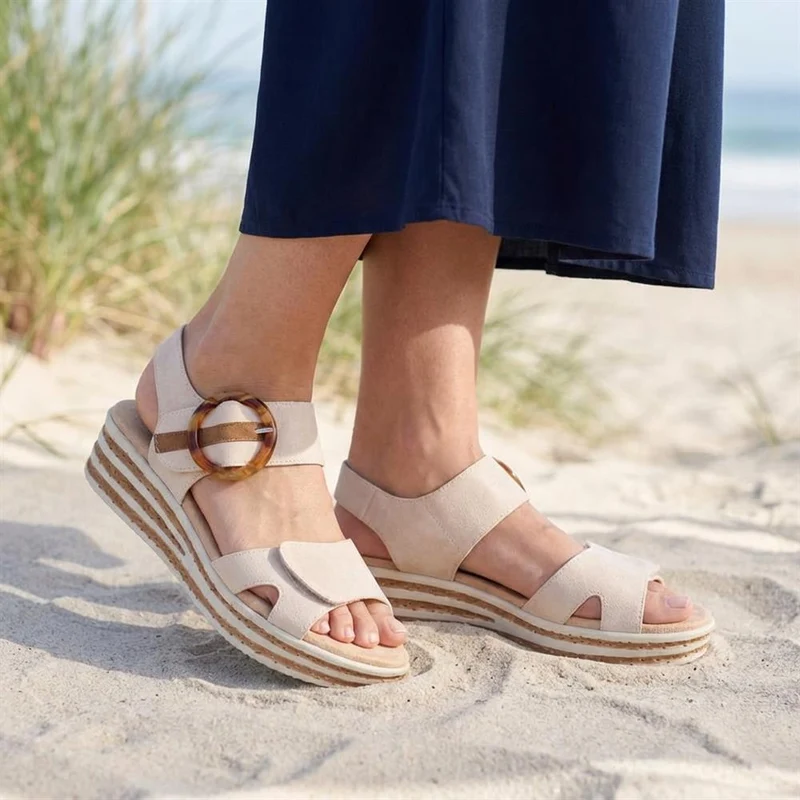 Touch Fasten Wedge Sandals - WBINS39033 / 325 232 - Beige