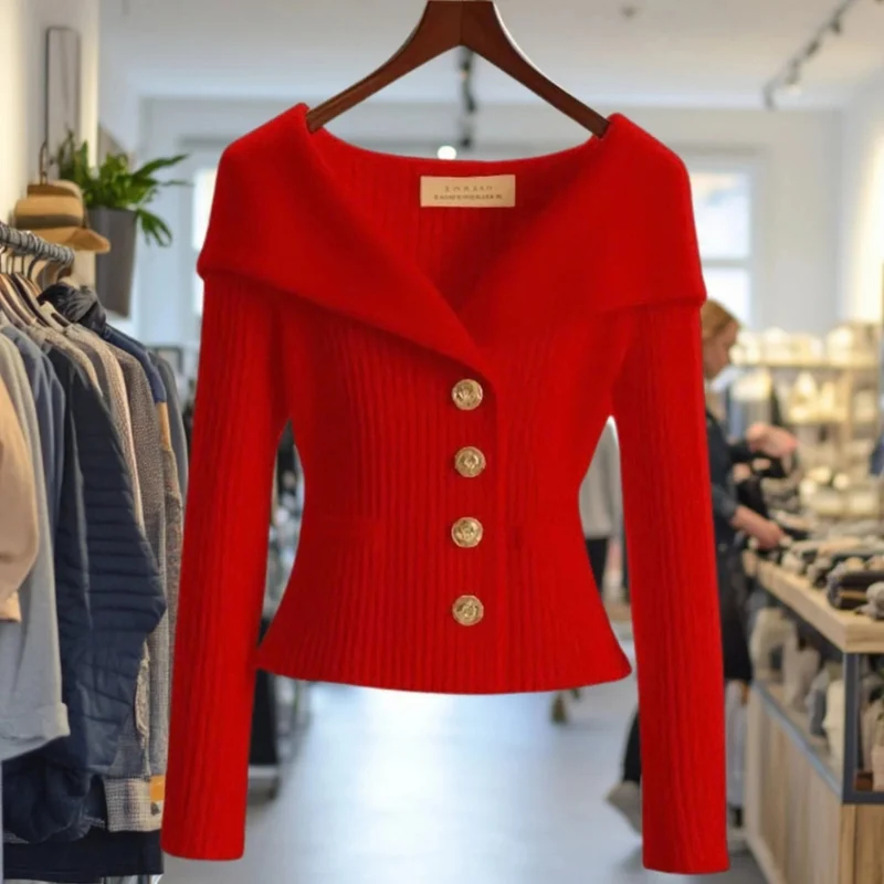 Mathea | Damen Strickjacke mit Revers und Knöpfen