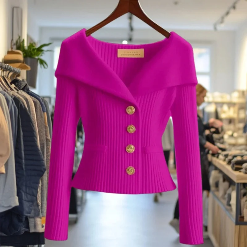 Mathea | Damen Strickjacke mit Revers und Knöpfen