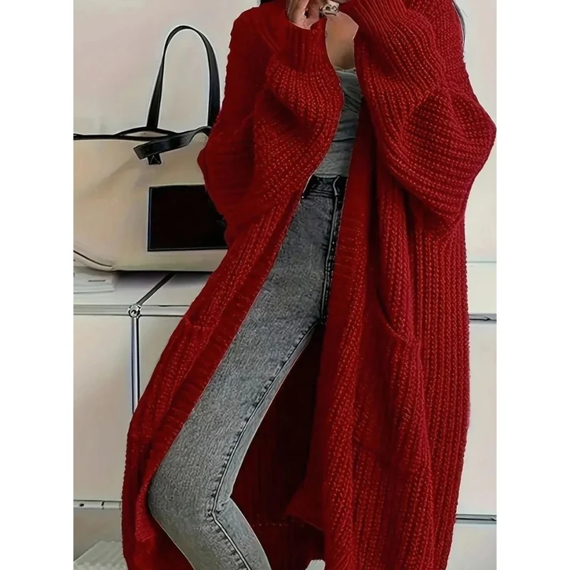 Thalia | Damen Lange Strickjacke mit Taschen und Struktur