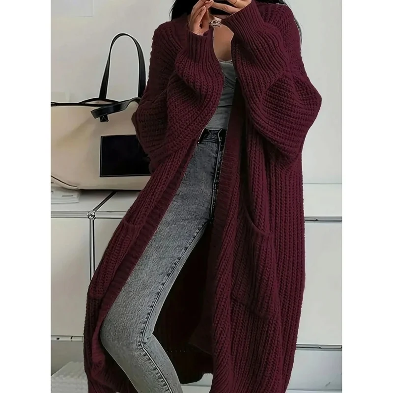 Thalia | Damen Lange Strickjacke mit Taschen und Struktur