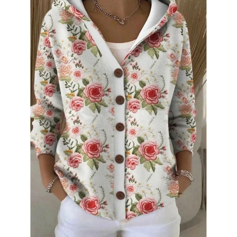 Natalia | Damen Strickjacke mit Kapuze und Muster