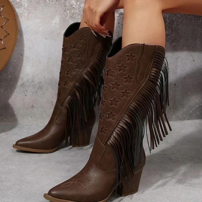Noelle | Damen Westernstiefel mit Fransen und weitem Schaft