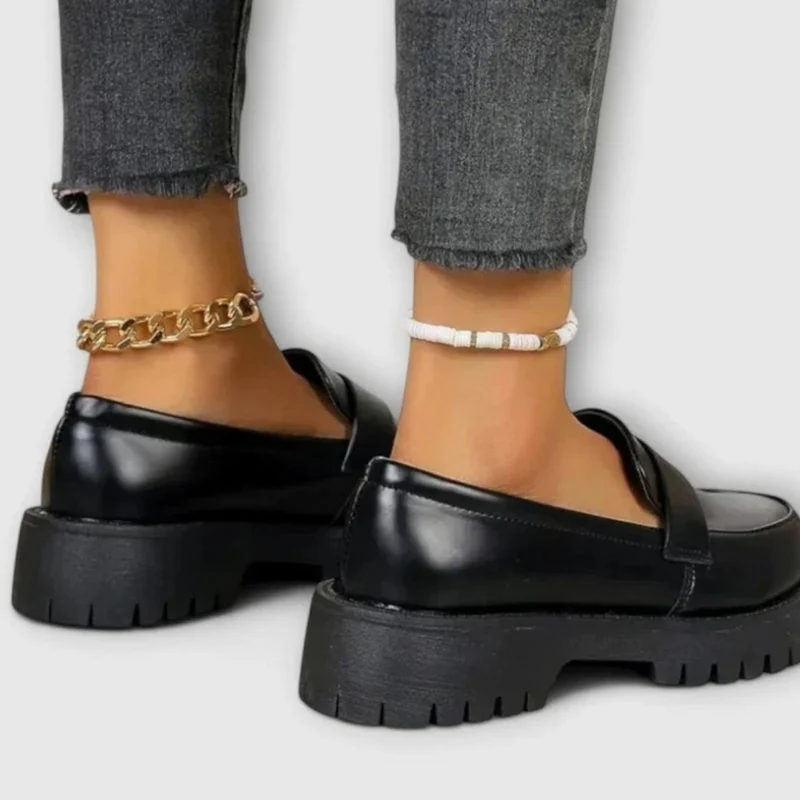 Alma | Damen Schwarz Loafer Schuhe mit orthopädischer Sohle, Plateau und Chunky Stil
