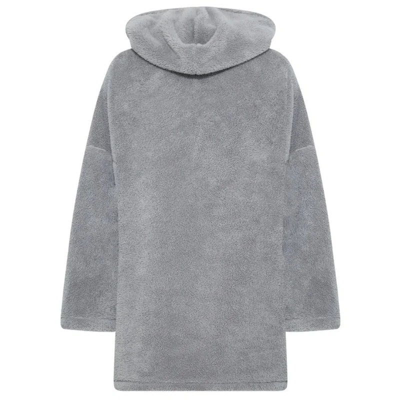 Eveline | Damen Grau Hoodie Kleid für Große Größen mit Teddy und Kapuze im Oversize Stil