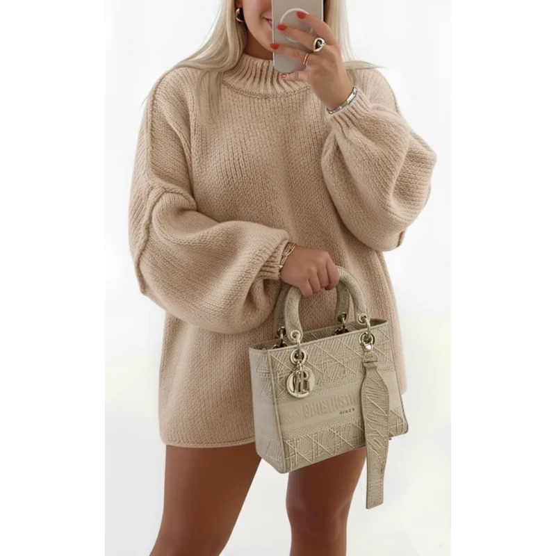 Felicia | Damen Rollkragenpullover für Große Größen im Oversize Stil mit Strick und Langarm