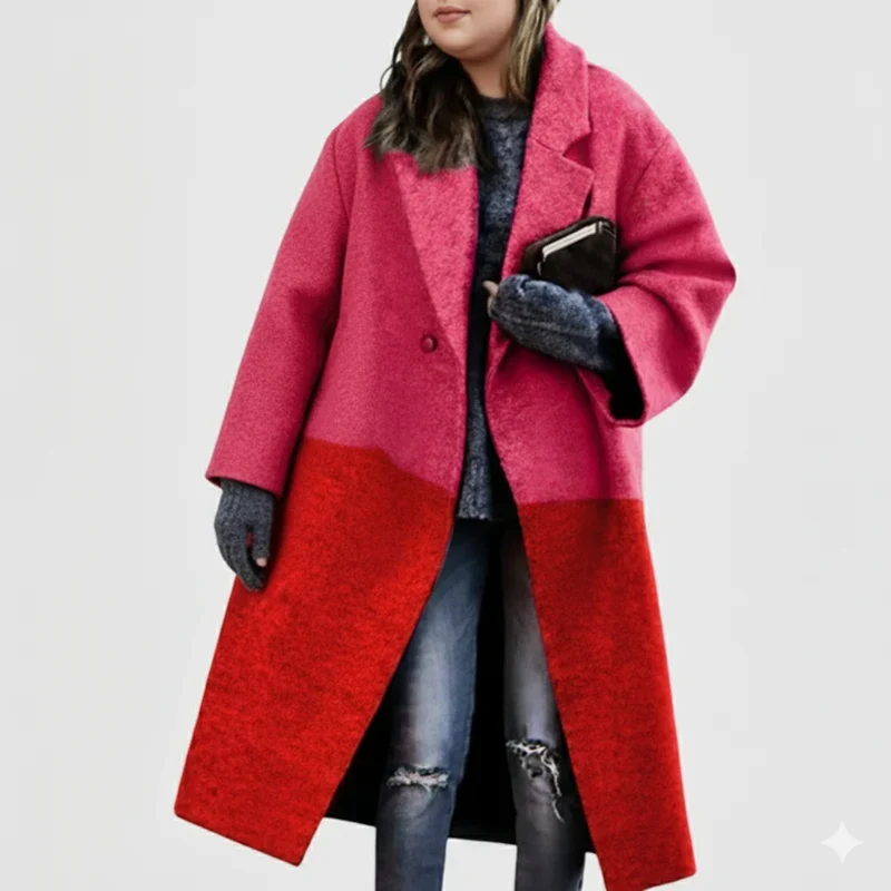 Selma | Damen Lange Winterjacke für Große Größen mit Wollmantel und Kragen