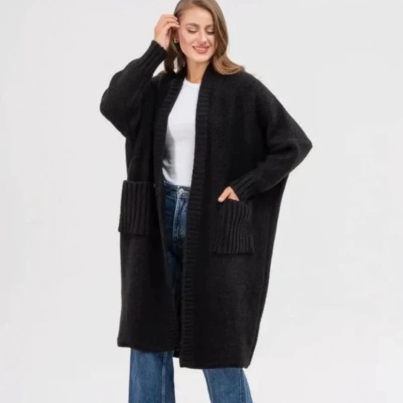 Soraya | Damen Lange Strickjacke für Große Größen mit Taschen und weichem Strick