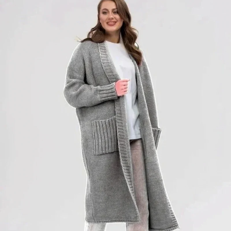 Soraya | Damen Lange Strickjacke für Große Größen mit Taschen und weichem Strick