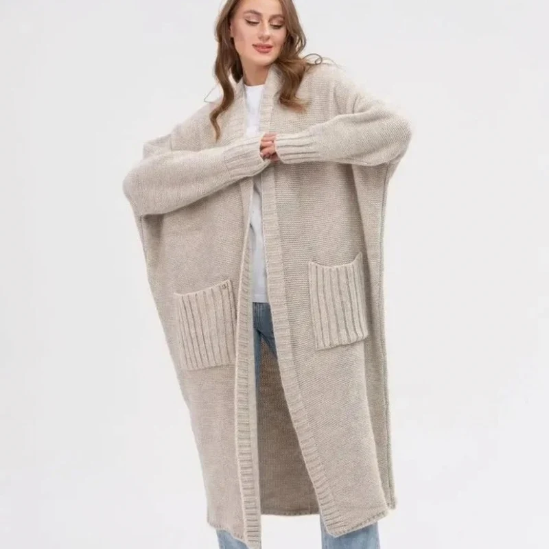 Soraya | Damen Lange Strickjacke für Große Größen mit Taschen und weichem Strick