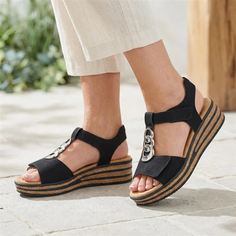 Wide-Fit Dual-Touch-Fasten Sandals - WBINS41110 / 327 618 - Black