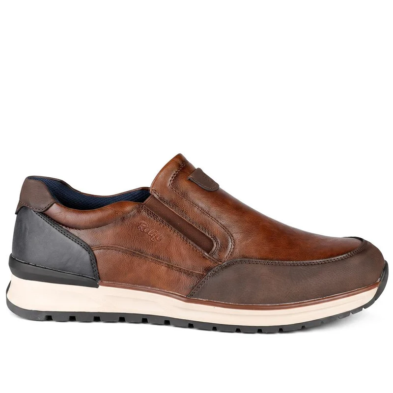 Relife Extra Wide Slip On Trainers - RELIF44008 / 329 859 - Cognac