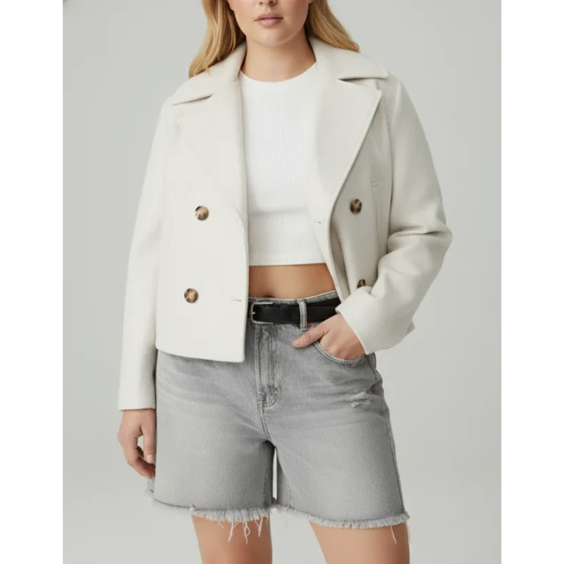Fabia | Damen Kurze Winterjacke für Große Größen mit Kragen und Knöpfen