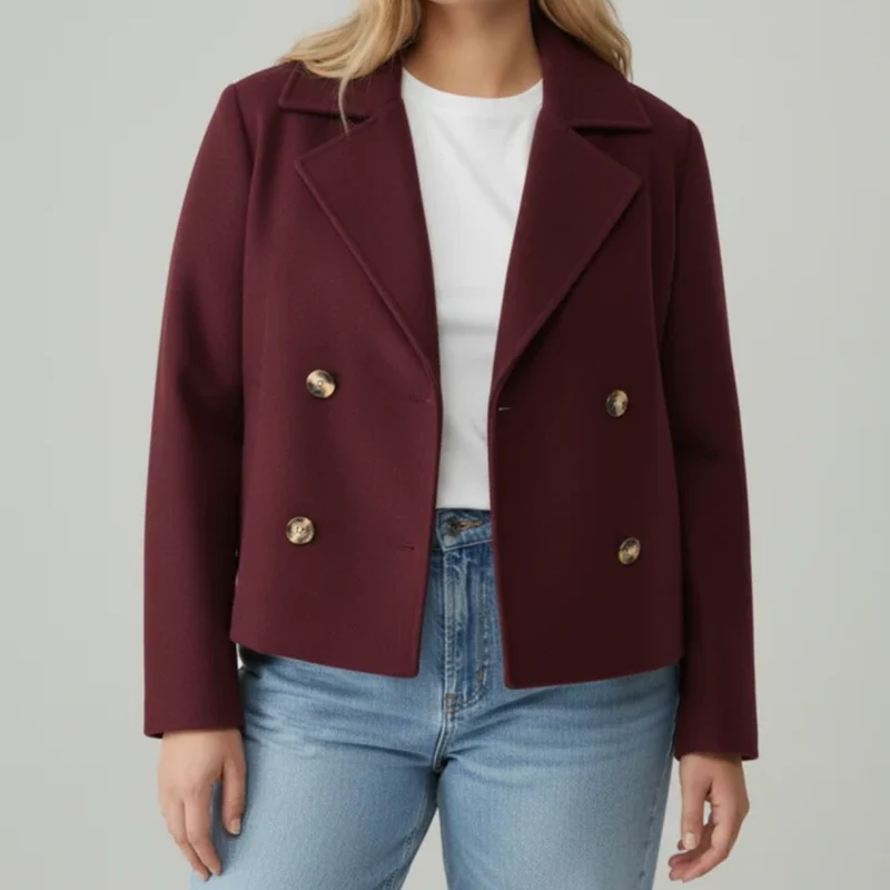 Fabia | Damen Kurze Winterjacke für Große Größen mit Kragen und Knöpfen