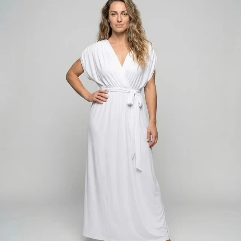Sabina | Damen Maxikleid für Große Größen mit V Ausschnitt, langen und Gürtel