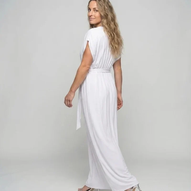 Sabina | Damen Maxikleid für Große Größen mit V Ausschnitt, langen und Gürtel