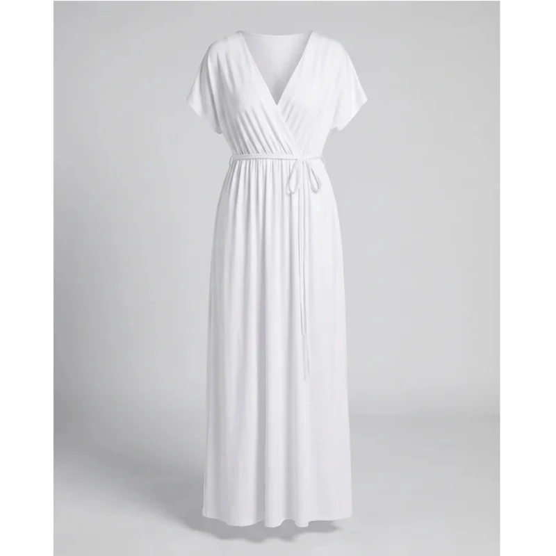 Sabina | Damen Maxikleid für Große Größen mit V Ausschnitt, langen und Gürtel